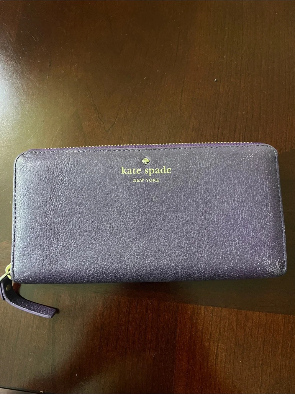 kate spade Purple Zip-Around Leather Wallet with Gold Logo